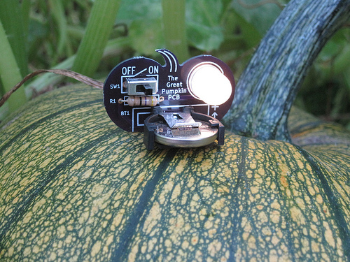The Great Pumpkin PCB on a pumpkin!
